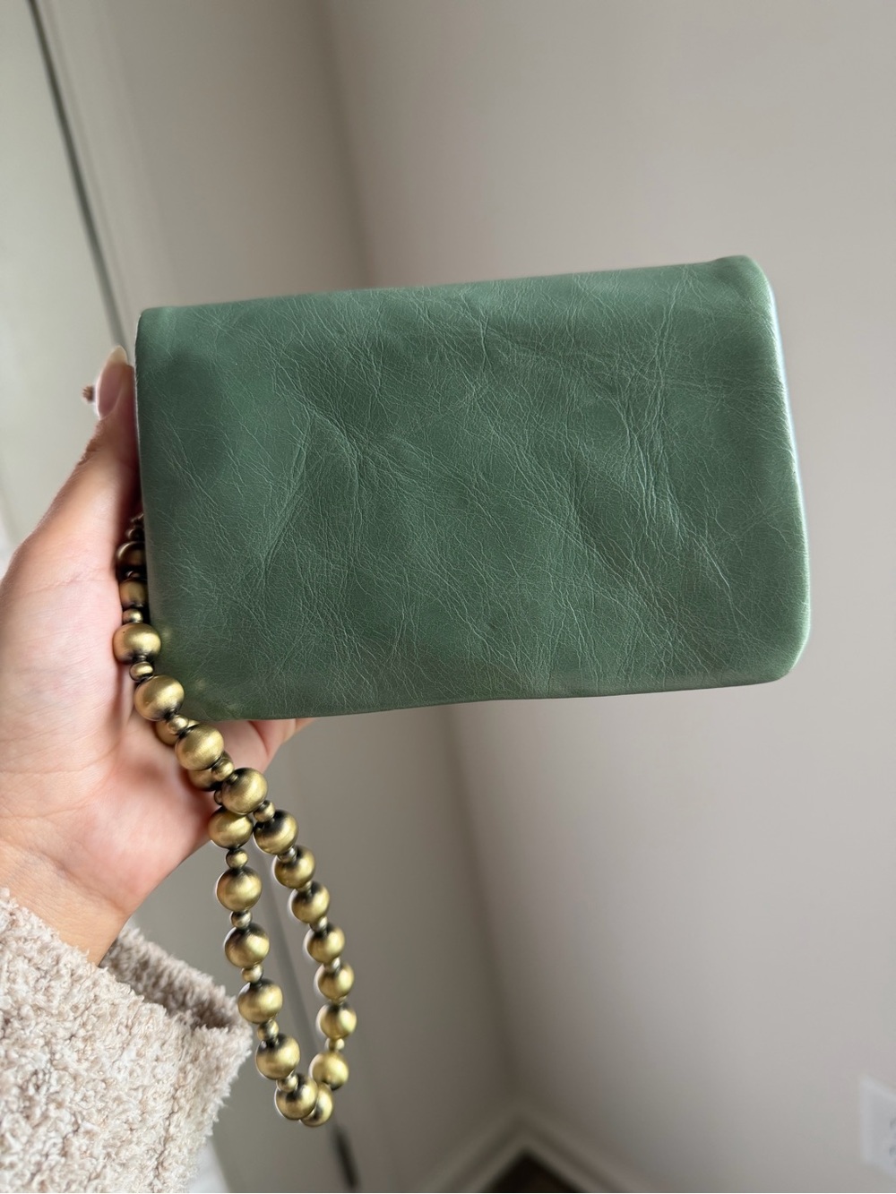 HOBO Olive Green Mini Clutch with Brass Bead Strap